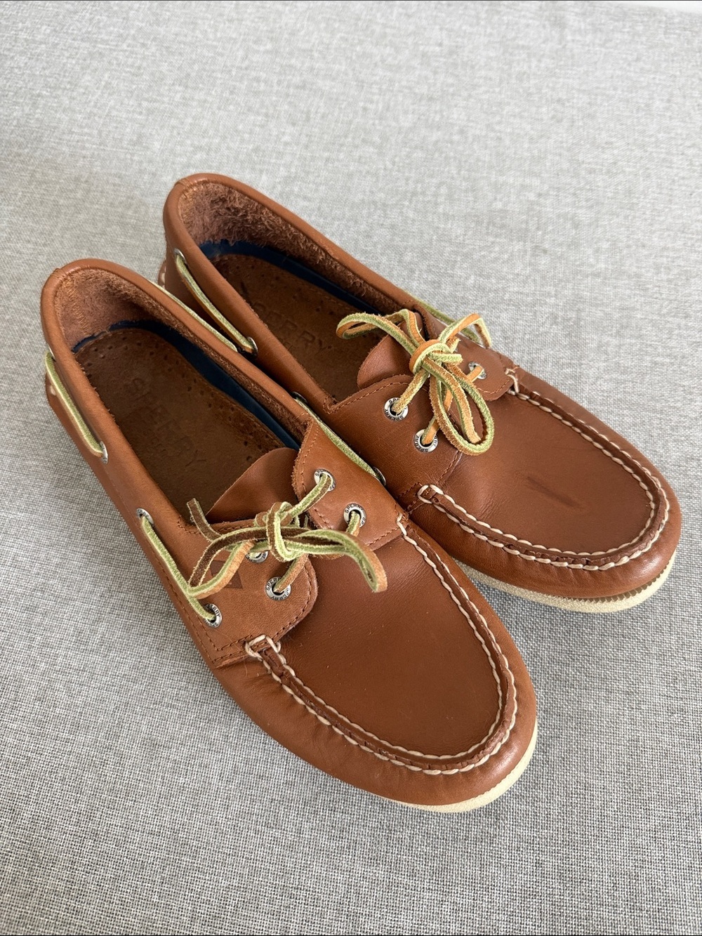 Sperry Cognac Leather Boat Shoes with Tan Laces